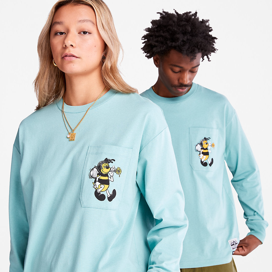 Timberland Mens Bee Line x Timberland® Back-graphic Long-sleeved T-Shirt in Blue