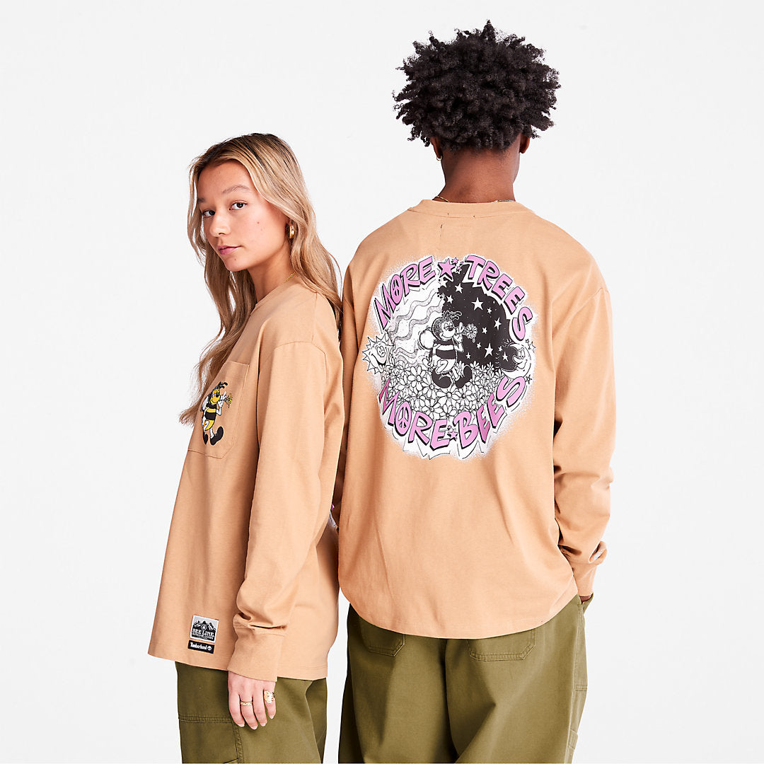 Timberland Mens Bee Line x Timberland® Back-graphic Long-sleeved T-Shirt in Brown
