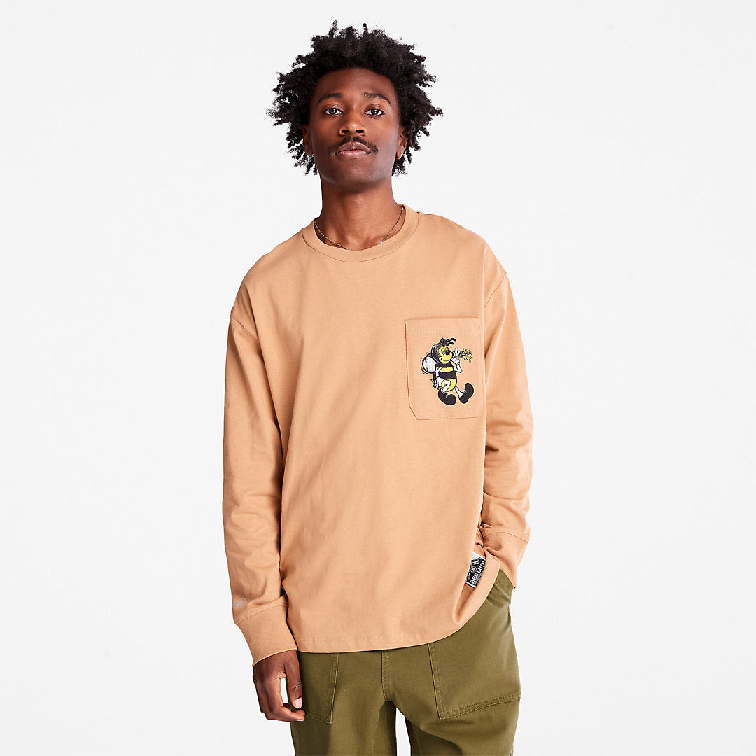 Timberland Mens Bee Line x Timberland® Back-graphic Long-sleeved T-Shirt in Brown