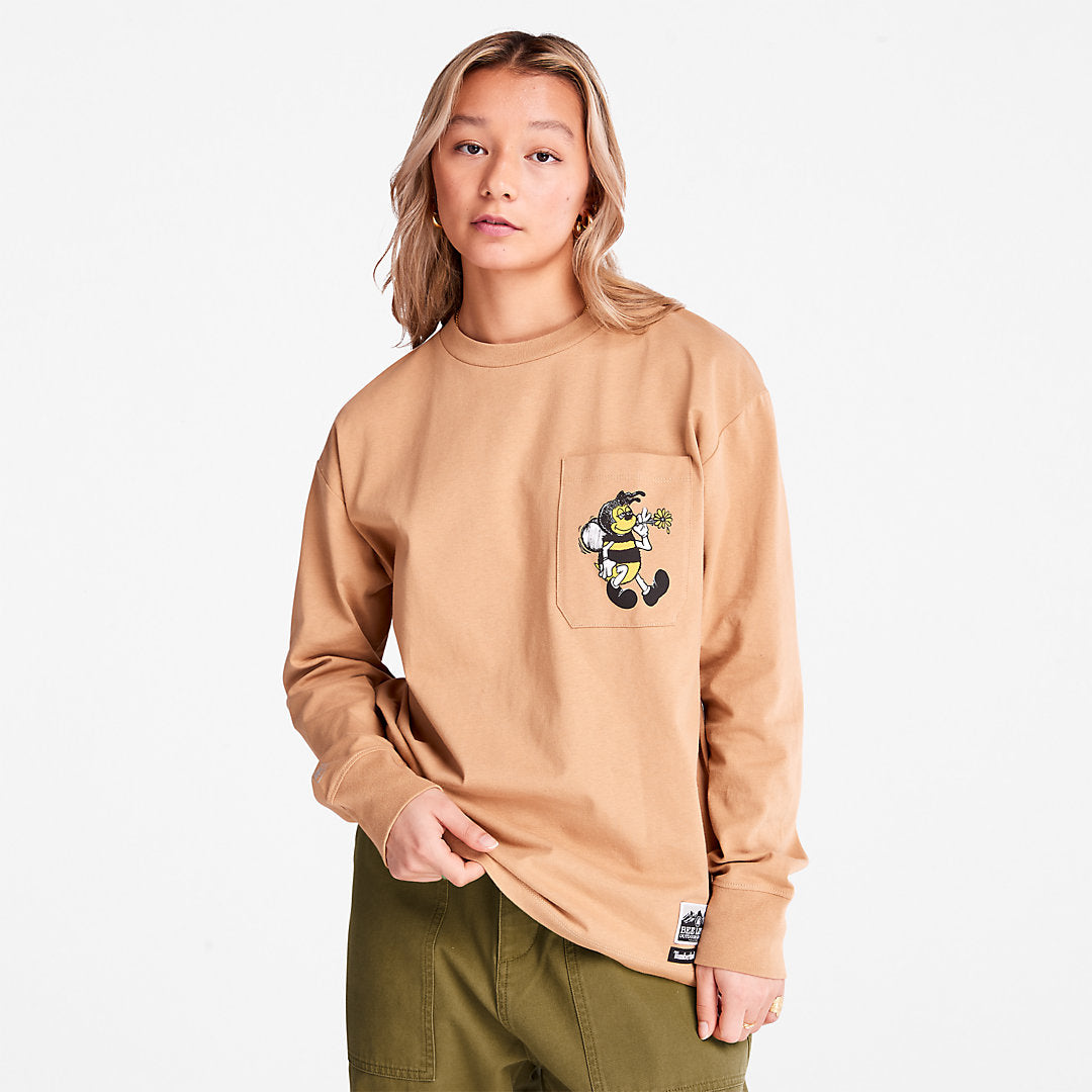Timberland Mens Bee Line x Timberland® Back-graphic Long-sleeved T-Shirt in Brown