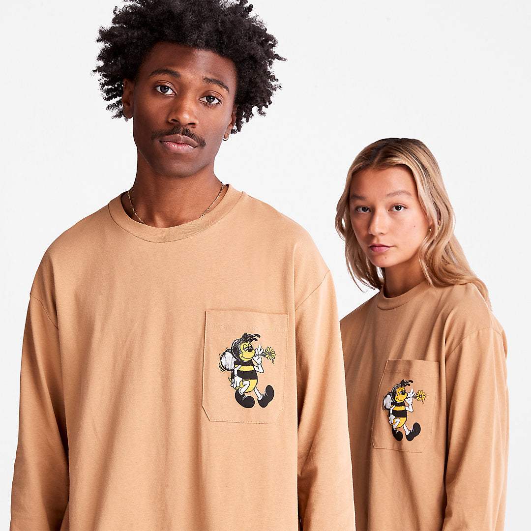 Timberland Mens Bee Line x Timberland® Back-graphic Long-sleeved T-Shirt in Brown