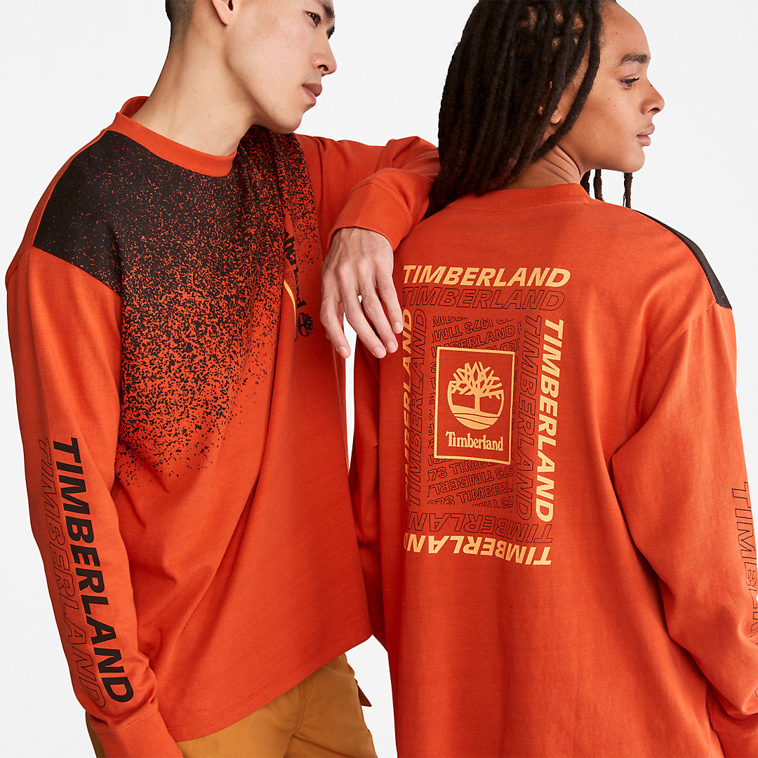Timberland Mens Outdoor Archive Long-sleeved Graphic T-Shirt in Orange